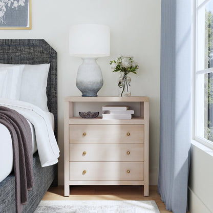 Nora 27 in. W Wood 3 Drawer Tall Nightstand with Shelf, Taupe