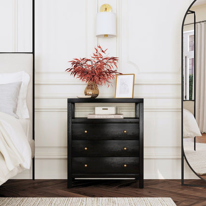 27 in. W Rectangular Wood 3 Drawer Tall Nightstand with Open Shelf on Top