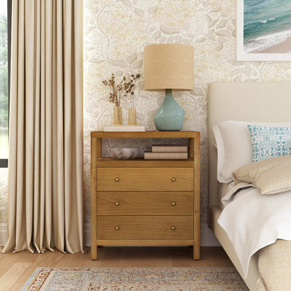 27 in. W Rectangular Wood 3 Drawer Tall Nightstand with Open Shelf on Top
