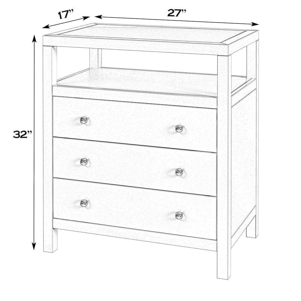 27 in. W Rectangular Wood 3 Drawer Tall Nightstand with Open Shelf on Top