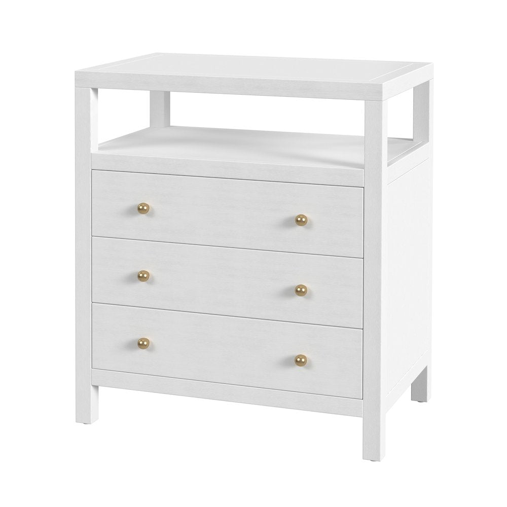Nora 27 in. W Wood 3 Drawer Tall Nightstand with Shelf, Textured White
