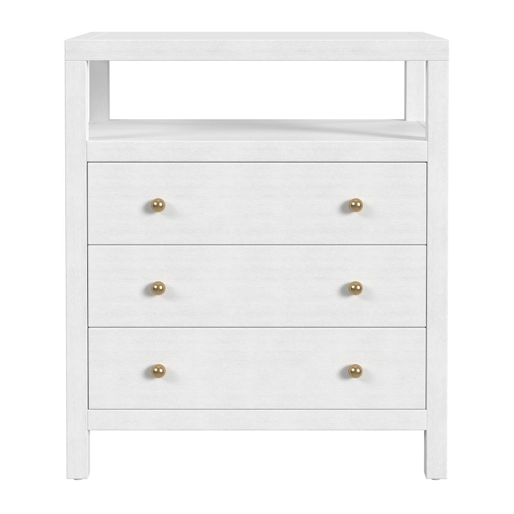 Nora 27 in. W Wood 3 Drawer Tall Nightstand with Shelf, Textured White