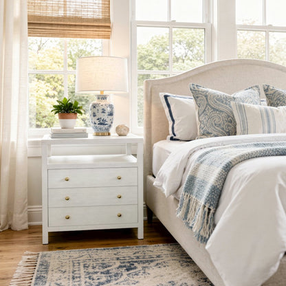 Nora 27 in. W Wood 3 Drawer Tall Nightstand with Shelf, Textured White