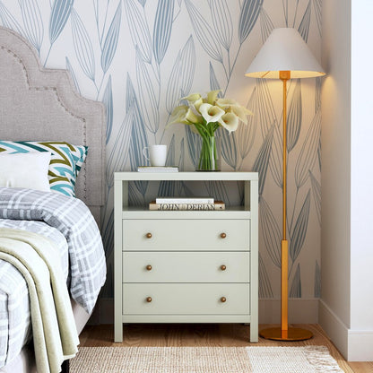 Nora 27 in. W Wood 3 Drawer Tall Nightstand with Shelf, Sage Green