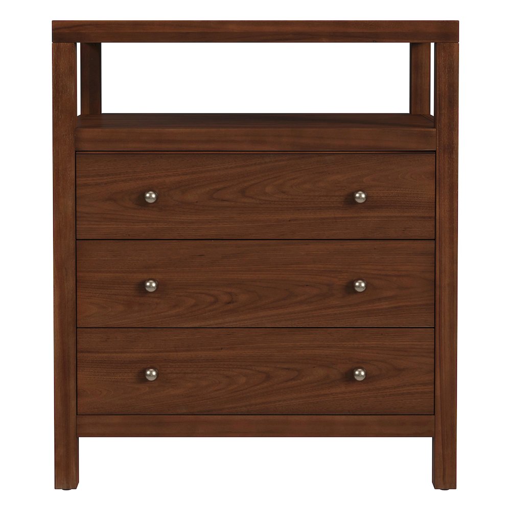 27 in. W Rectangular Wood 3 Drawer Tall Nightstand with Open Shelf on Top