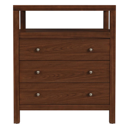 27 in. W Rectangular Wood 3 Drawer Tall Nightstand with Open Shelf on Top