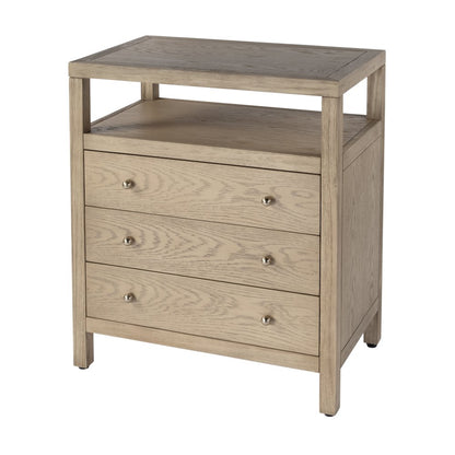 27 in. W Rectangular Wood 3 Drawer Tall Nightstand with Open Shelf on Top