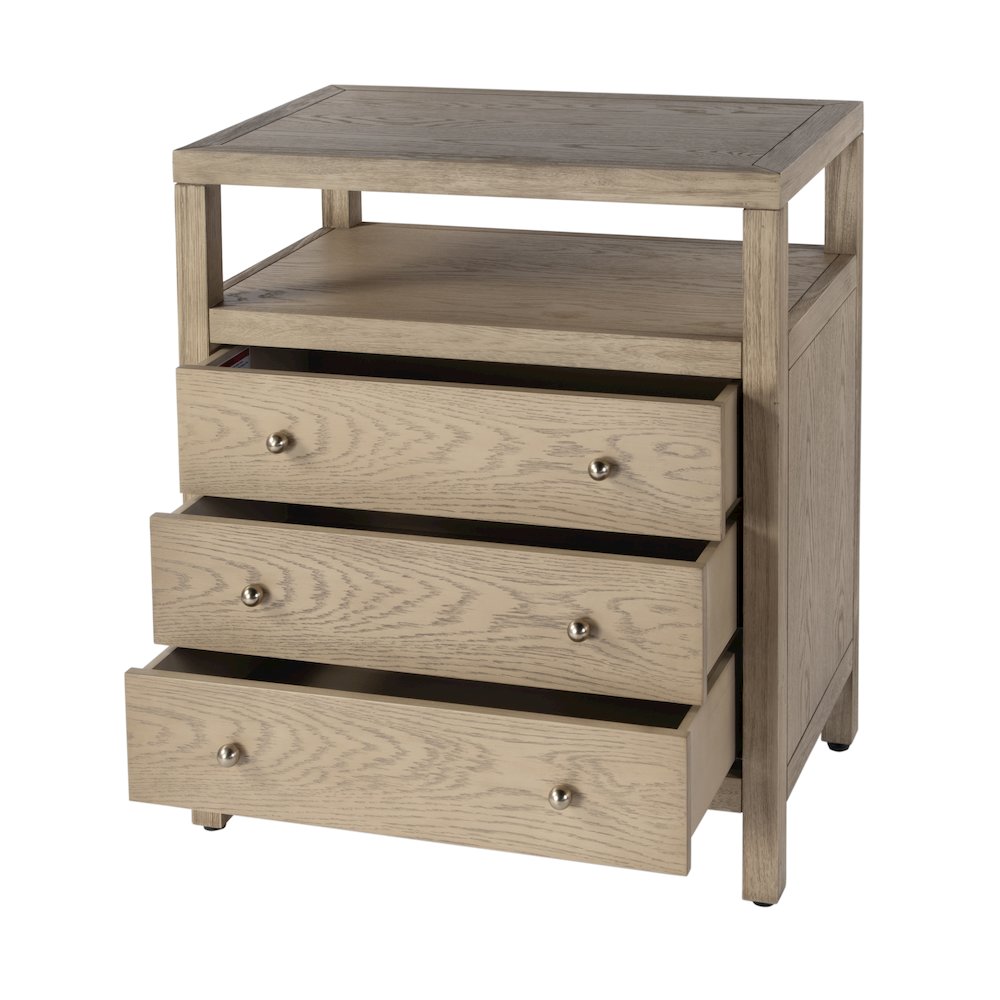 27 in. W Rectangular Wood 3 Drawer Tall Nightstand with Open Shelf on Top