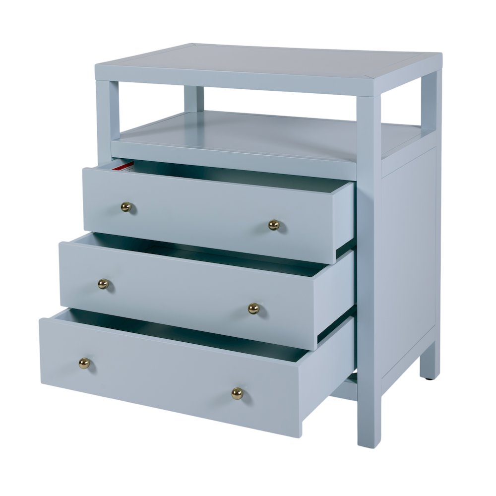 Nora 27 in. W Wood 3 Drawer Tall Nightstand with Shelf, Light Blue