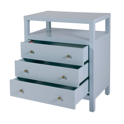 Nora 27 in. W Wood 3 Drawer Tall Nightstand with Shelf, Light Blue