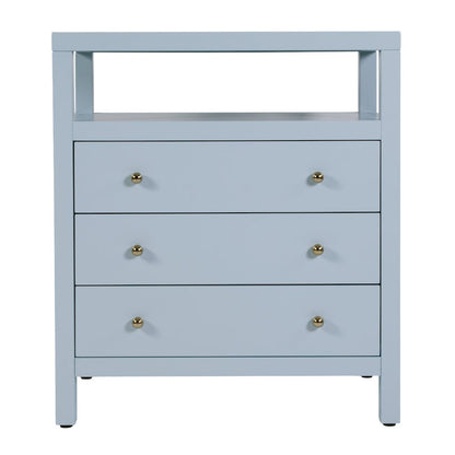 Nora 27 in. W Wood 3 Drawer Tall Nightstand with Shelf, Light Blue