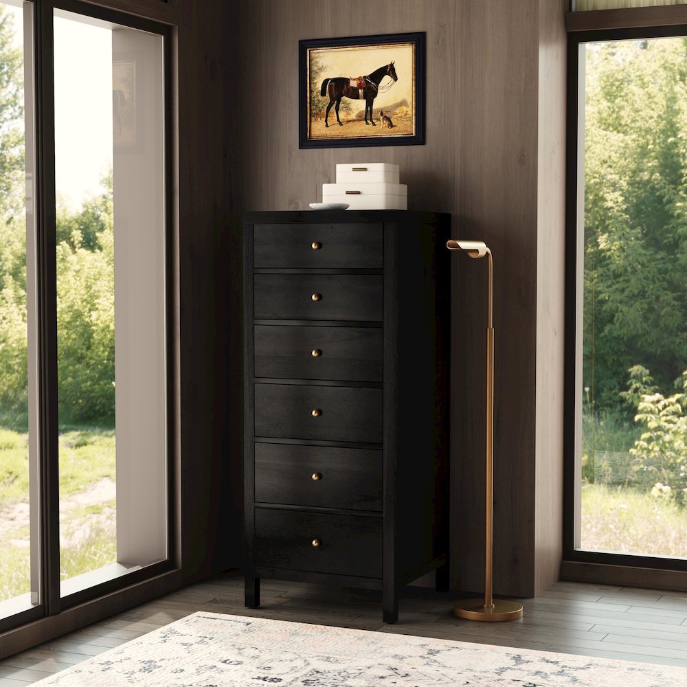 Nora 22 in. W Rectangular Wood 6 Drawer Lingerie Chest, Coffee