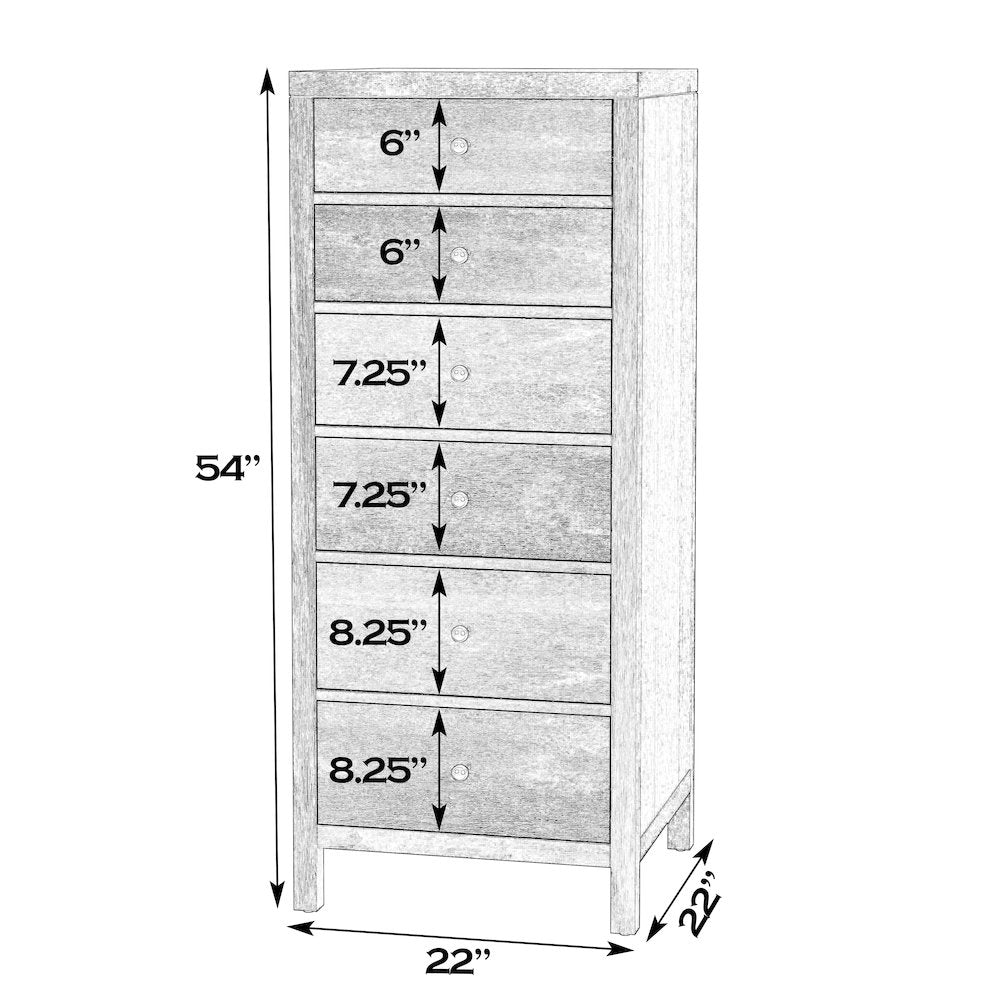 Nora 22 in. W Rectangular Wood 6 Drawer Lingerie Chest, Coffee
