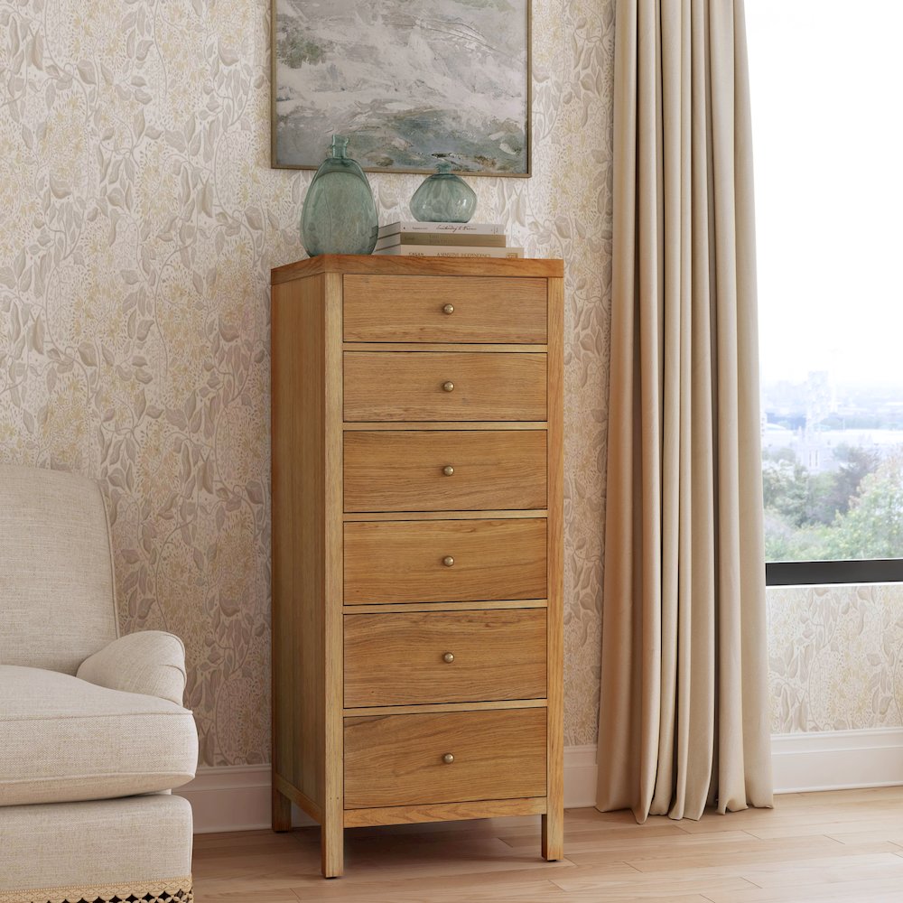 Nora 22 in. W Rectangular Wood 6 Drawer Lingerie Chest, Natural
