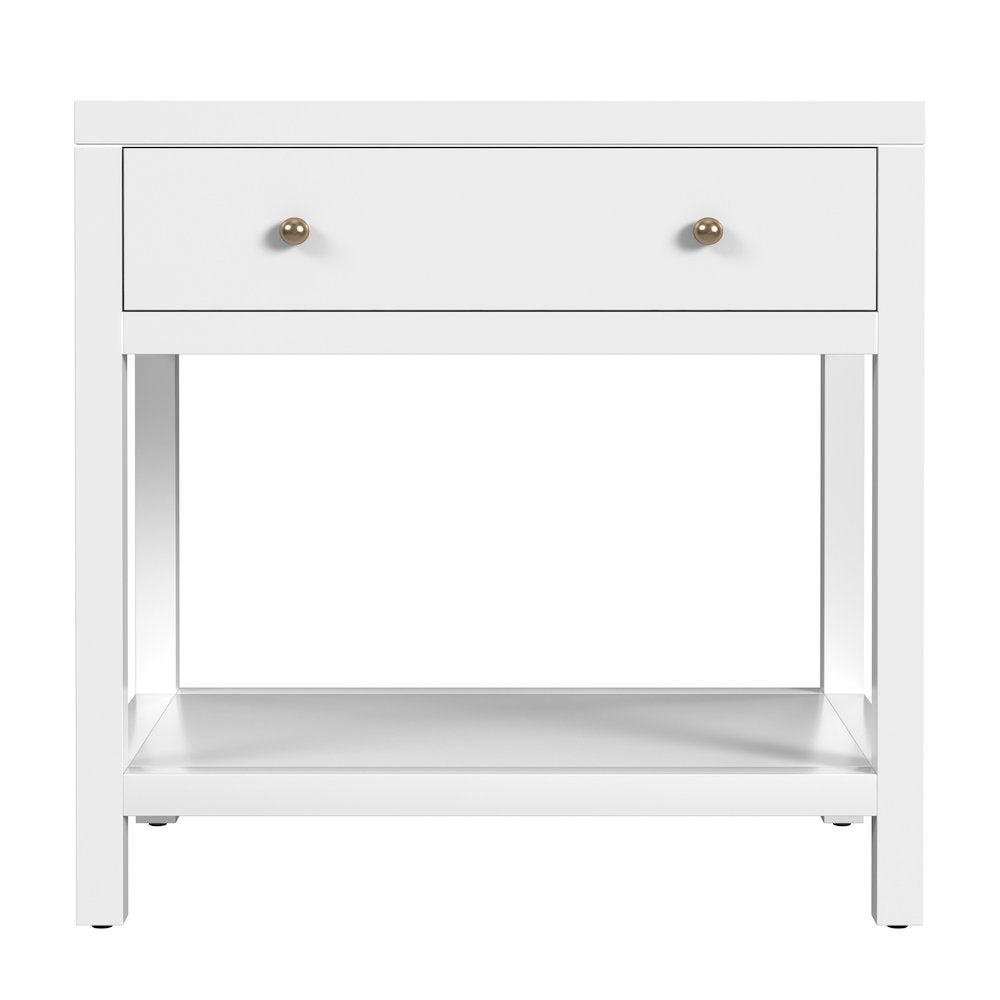 30 in. W Rectangular Wood 1 Drawer Wide Nightstand with Lower Open Shelf, White