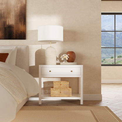 30 in. W Rectangular Wood 1 Drawer Wide Nightstand with Lower Open Shelf, White