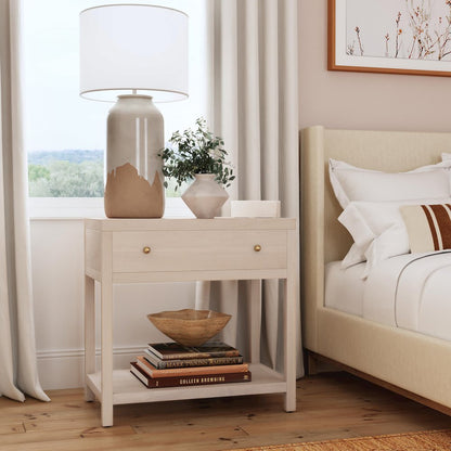 Nora 30 in. W Wood 1 Drawer Wide Nightstand with Shelf, Taupe