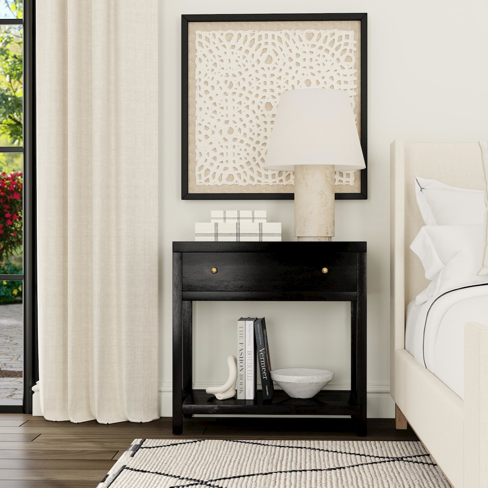 30 in. W Rectangular Wood 1 Drawer Wide Nightstand with Lower Open Shelf, Coffee