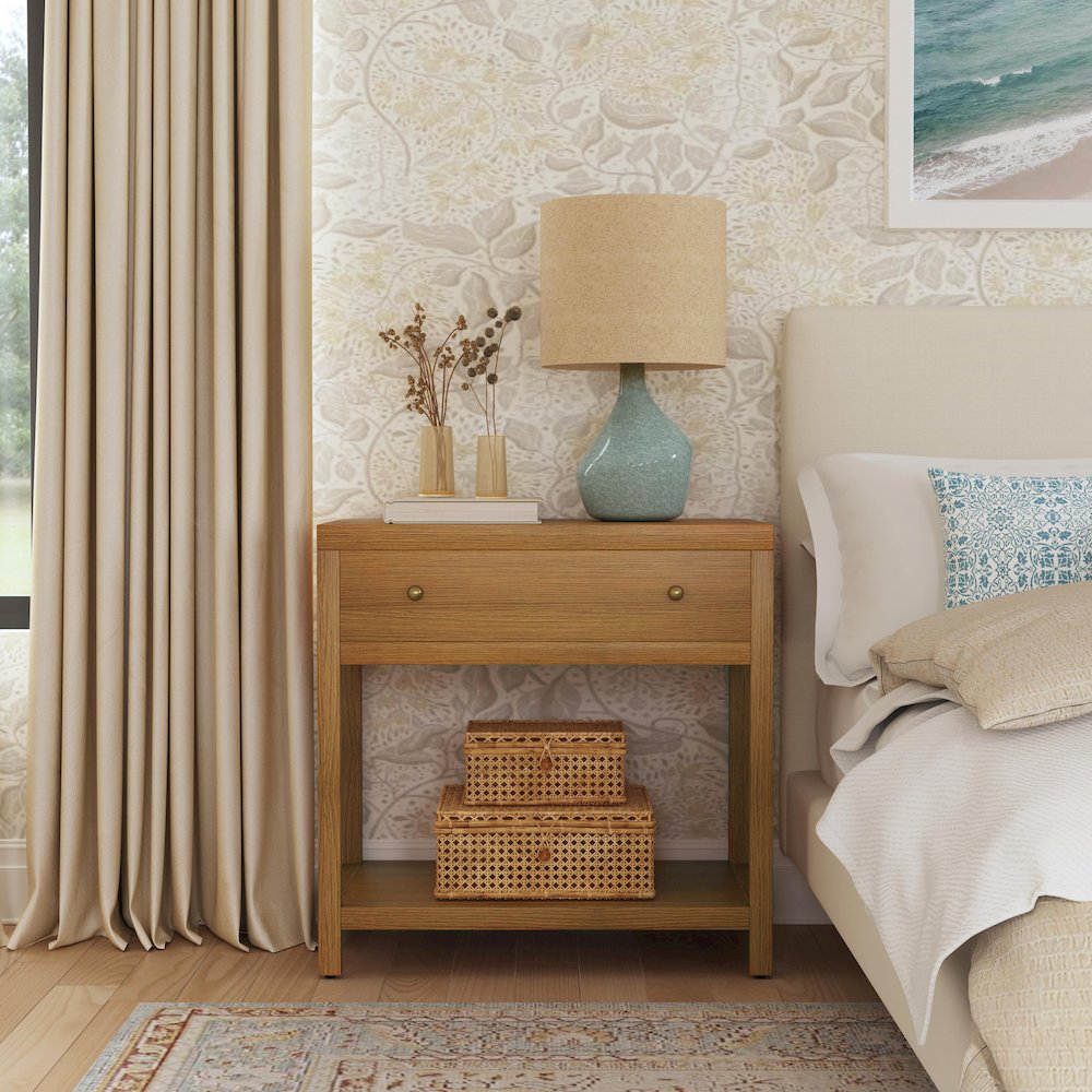 30 in. W Rectangular Wood 1 Drawer Wide Nightstand with Lower Open Shelf