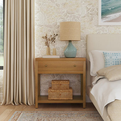 30 in. W Rectangular Wood 1 Drawer Wide Nightstand with Lower Open Shelf