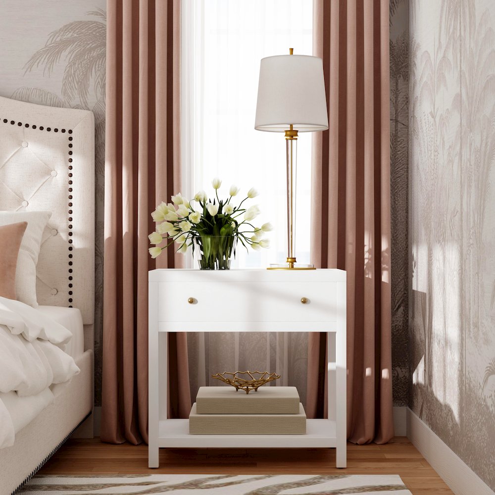 Nora 30 in. W Wood 1 Drawer Wide Nightstand with Shelf, White