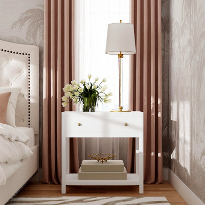 Nora 30 in. W Wood 1 Drawer Wide Nightstand with Shelf, White