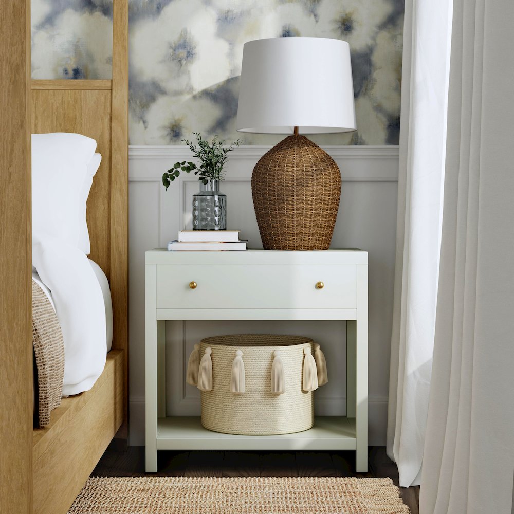 Nora 30 in. W Wood 1 Drawer Wide Nightstand with Shelf, Sage Green