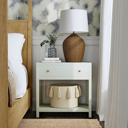 Nora 30 in. W Wood 1 Drawer Wide Nightstand with Shelf, Sage Green