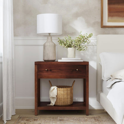30 in. W Rectangular Wood 1 Drawer Wide Nightstand with Lower Open Shelf