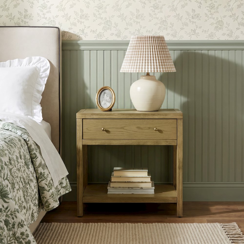 30 in. W Rectangular Wood 1 Drawer Wide Nightstand with Lower Open Shelf