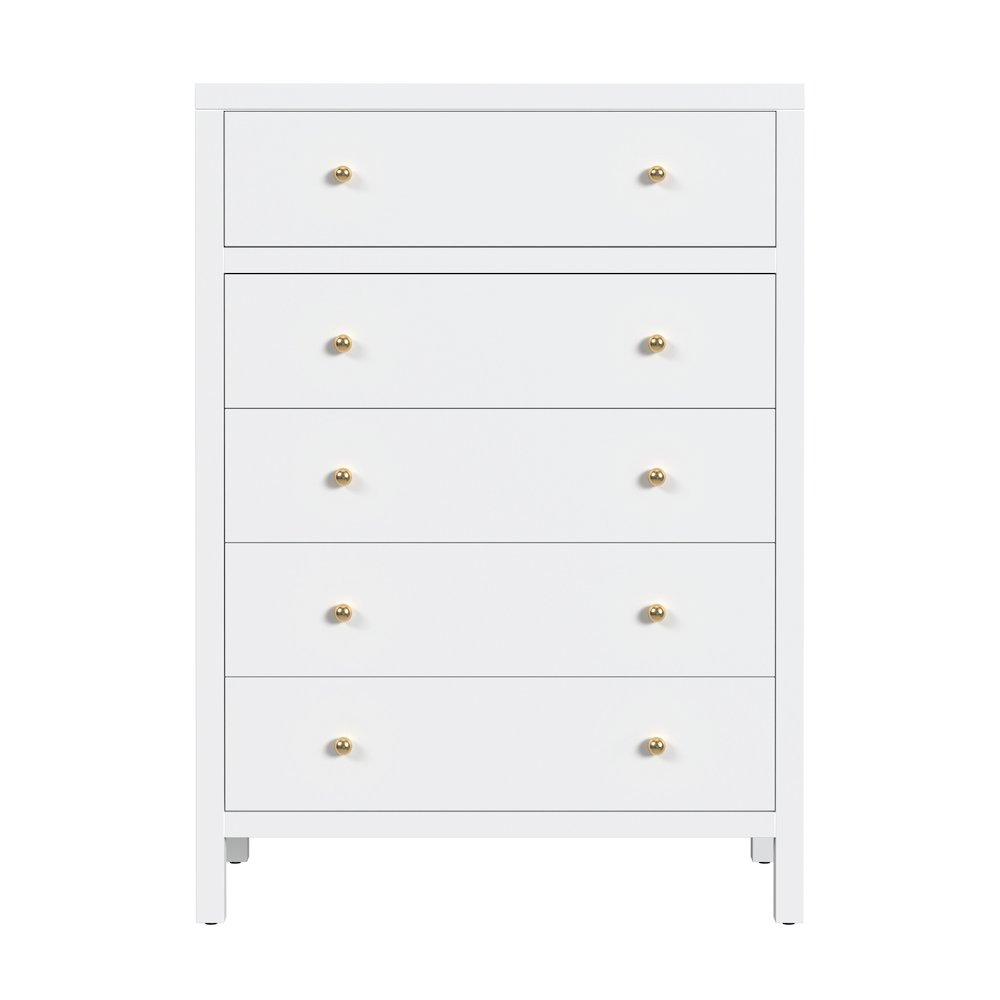 Nora 36 in. W Rectangular Wood 5 Drawer Tall Dresser, Smooth White