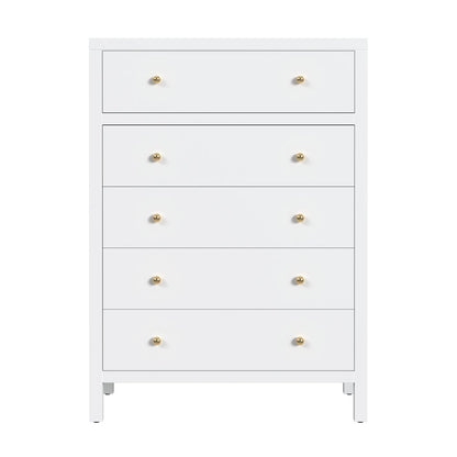 Nora 36 in. W Rectangular Wood 5 Drawer Tall Dresser, Smooth White