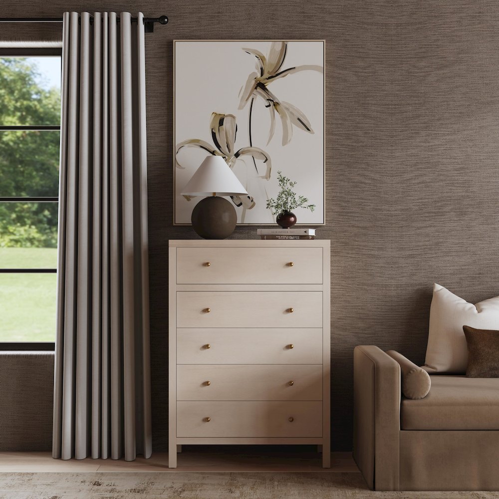 Nora 36 in. W Rectangular Wood 5 Drawer Tall Dresser, Taupe