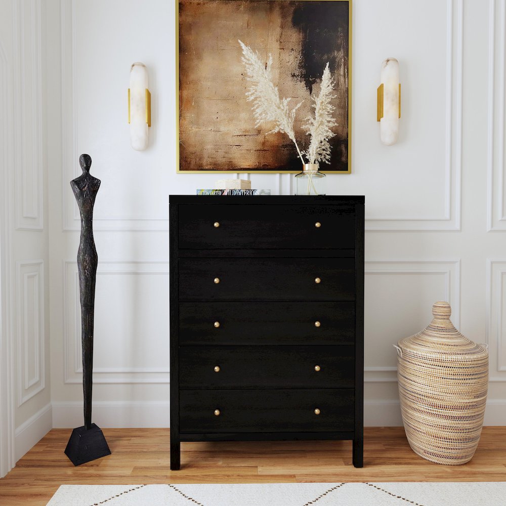 Nora 36 in. W Rectangular Wood 5 Drawer Tall Dresser, Coffee