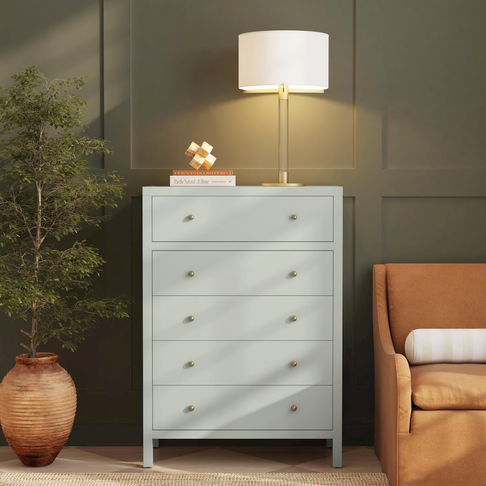 Nora 36 in. W Rectangular Wood 5 Drawer Tall Dresser, Sage Green