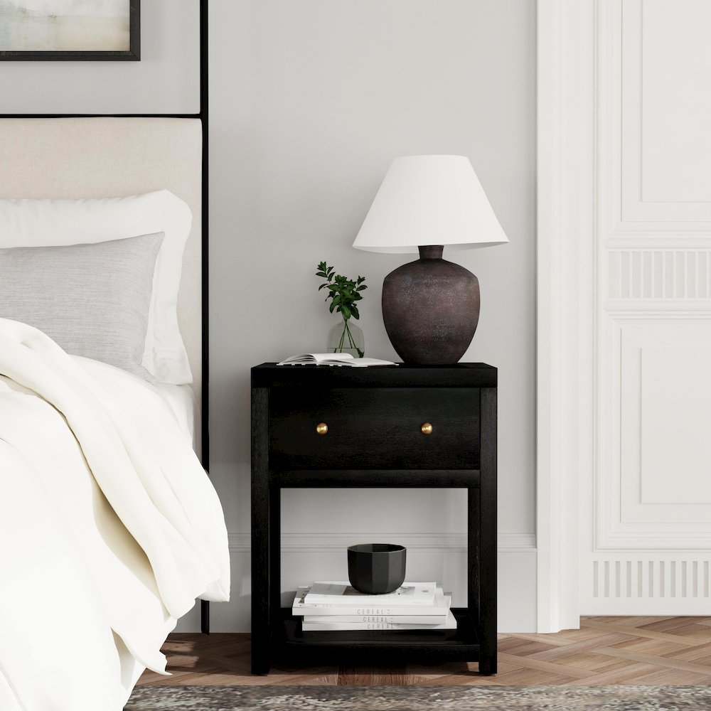 21 in. W Rectangular Wood 1 Drawer Small Nightstand with Lower Open Shelf