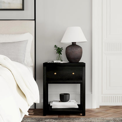 21 in. W Rectangular Wood 1 Drawer Small Nightstand with Lower Open Shelf