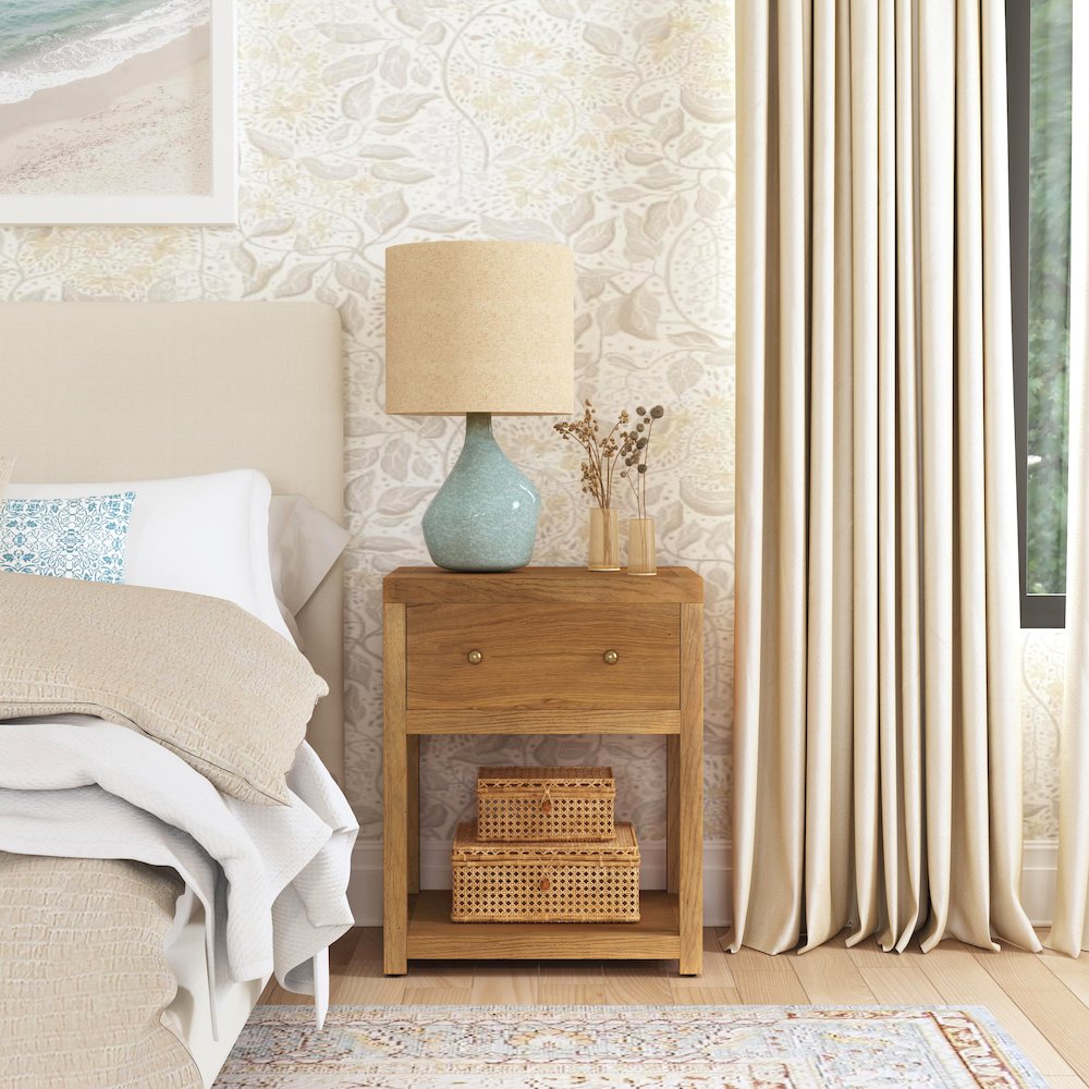 21 in. W Rectangular Wood 1 Drawer Small Nightstand with Lower Open Shelf