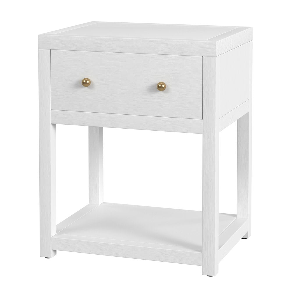 Nora 21 in. W Wood 1 Drawer Small Nightstand with Shelf, White