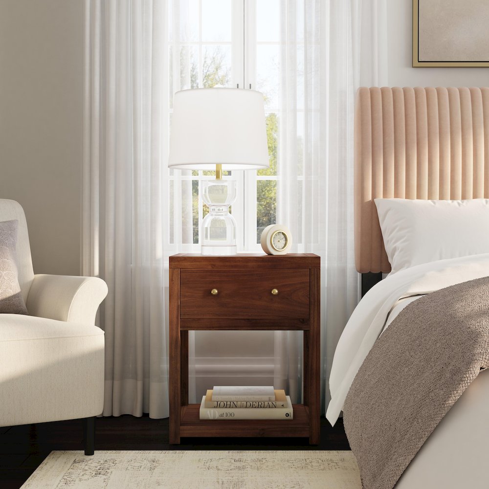 21 in. W Rectangular Wood 1 Drawer Small Nightstand with Lower Open Shelf