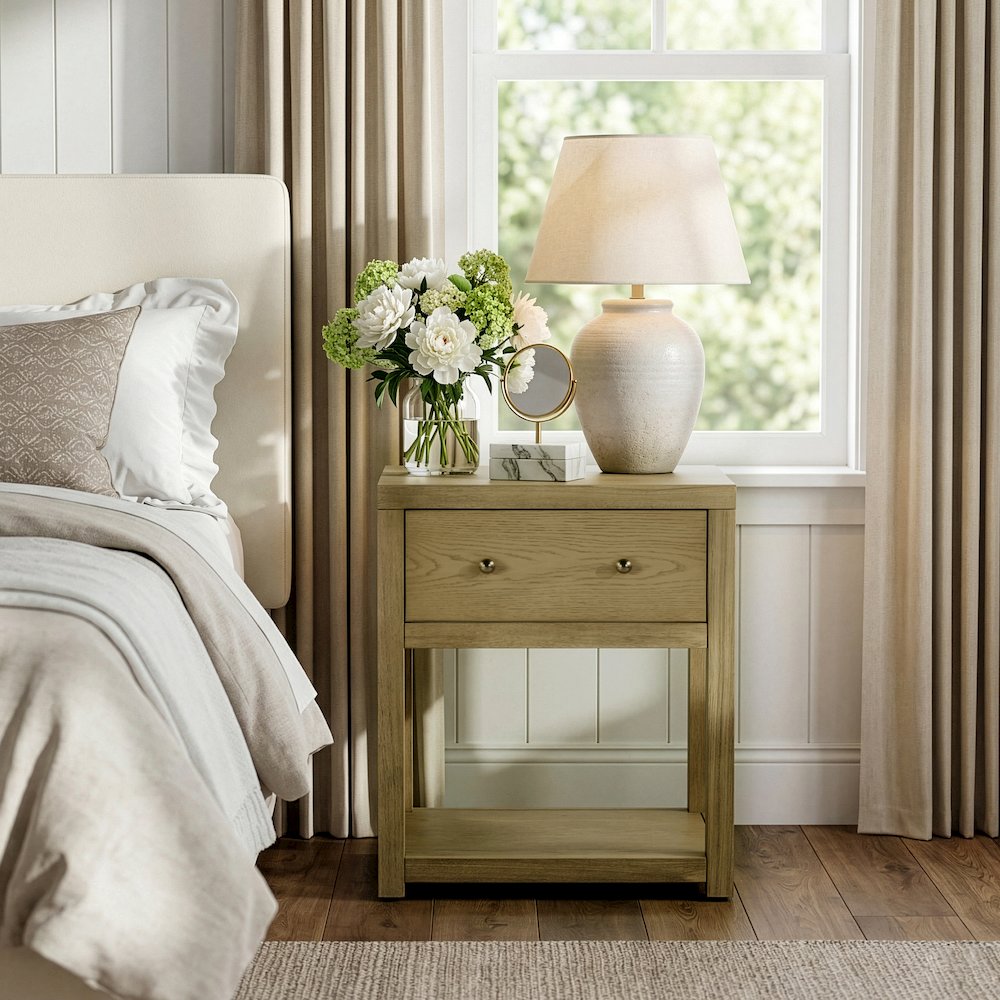 21 in. W Rectangular Wood 1 Drawer Small Nightstand with Lower Open Shelf