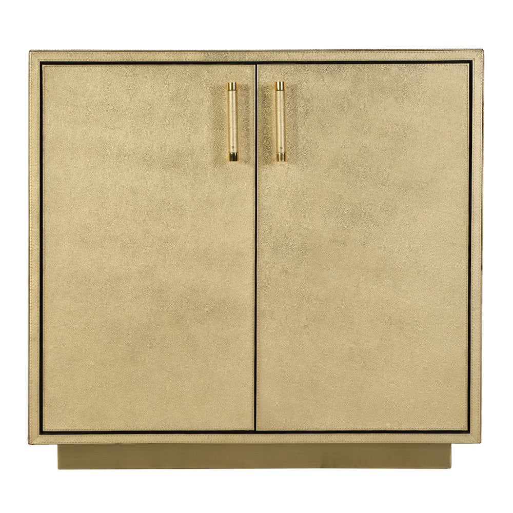 Medera 32 in. W Wood and Leather 2 Door Accent Cabinet, Gold