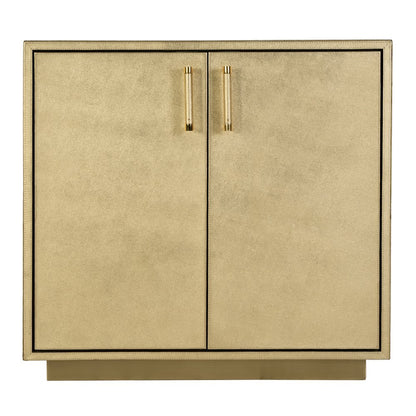 Medera 32 in. W Wood and Leather 2 Door Accent Cabinet, Gold