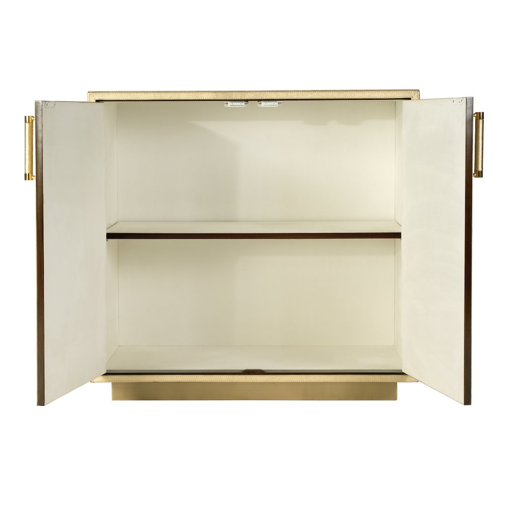 Medera 32 in. W Wood and Leather 2 Door Accent Cabinet, Gold