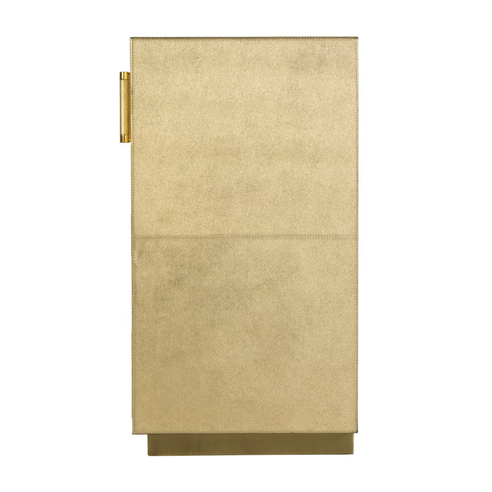 Medera 32 in. W Wood and Leather 2 Door Accent Cabinet, Gold