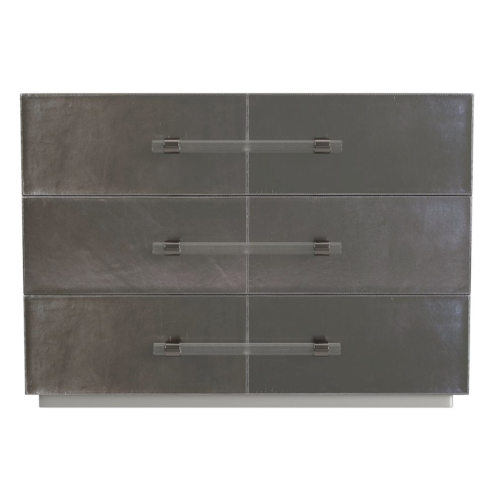 Allman 48 in. W Wood and Leather 3 Drawer Accent Chest, Silver