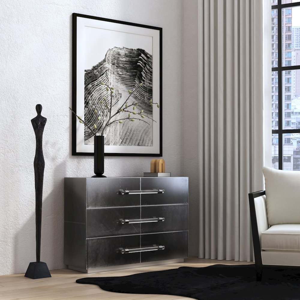 Allman 48 in. W Wood and Leather 3 Drawer Accent Chest, Silver