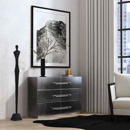 Allman 48 in. W Wood and Leather 3 Drawer Accent Chest, Silver
