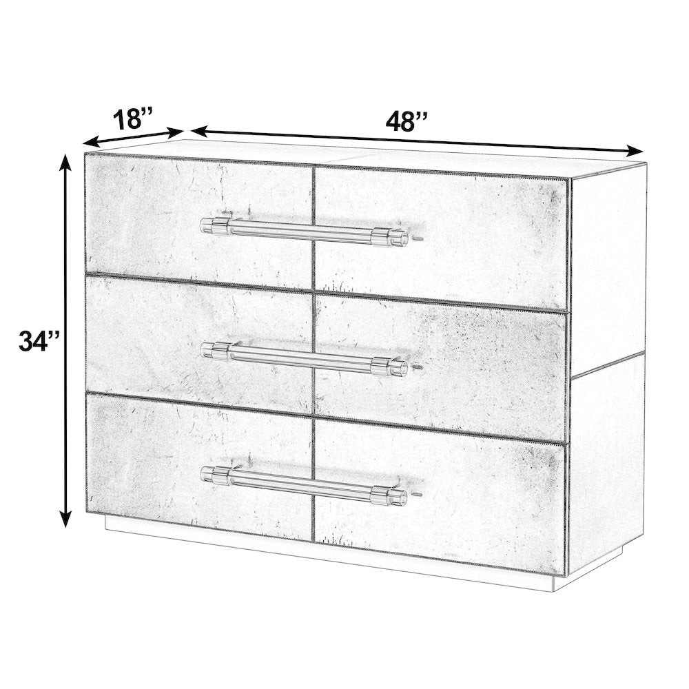 Allman 48 in. W Wood and Leather 3 Drawer Accent Chest, Silver