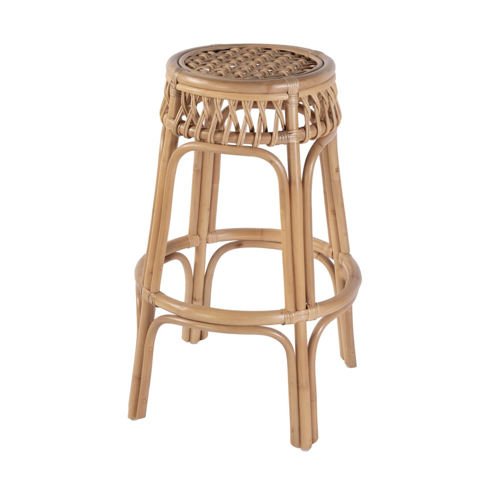 Antigua 30.5" Seat Height Round Rattan Bar Stool, Natural